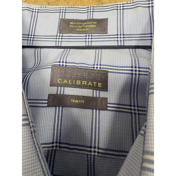 Calibrate Men’s Blue Plaid Dress Shirt – Trim Fit / Non-Iron Stretch - Picture 10 of 16